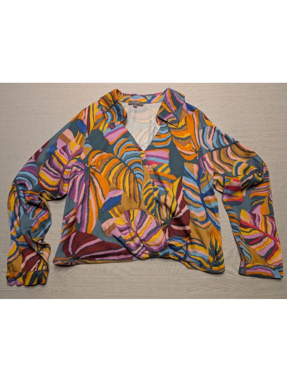 Haute Hippie Colorful Bohemian Long Sleeve Tropical Cropped Blouse Size L